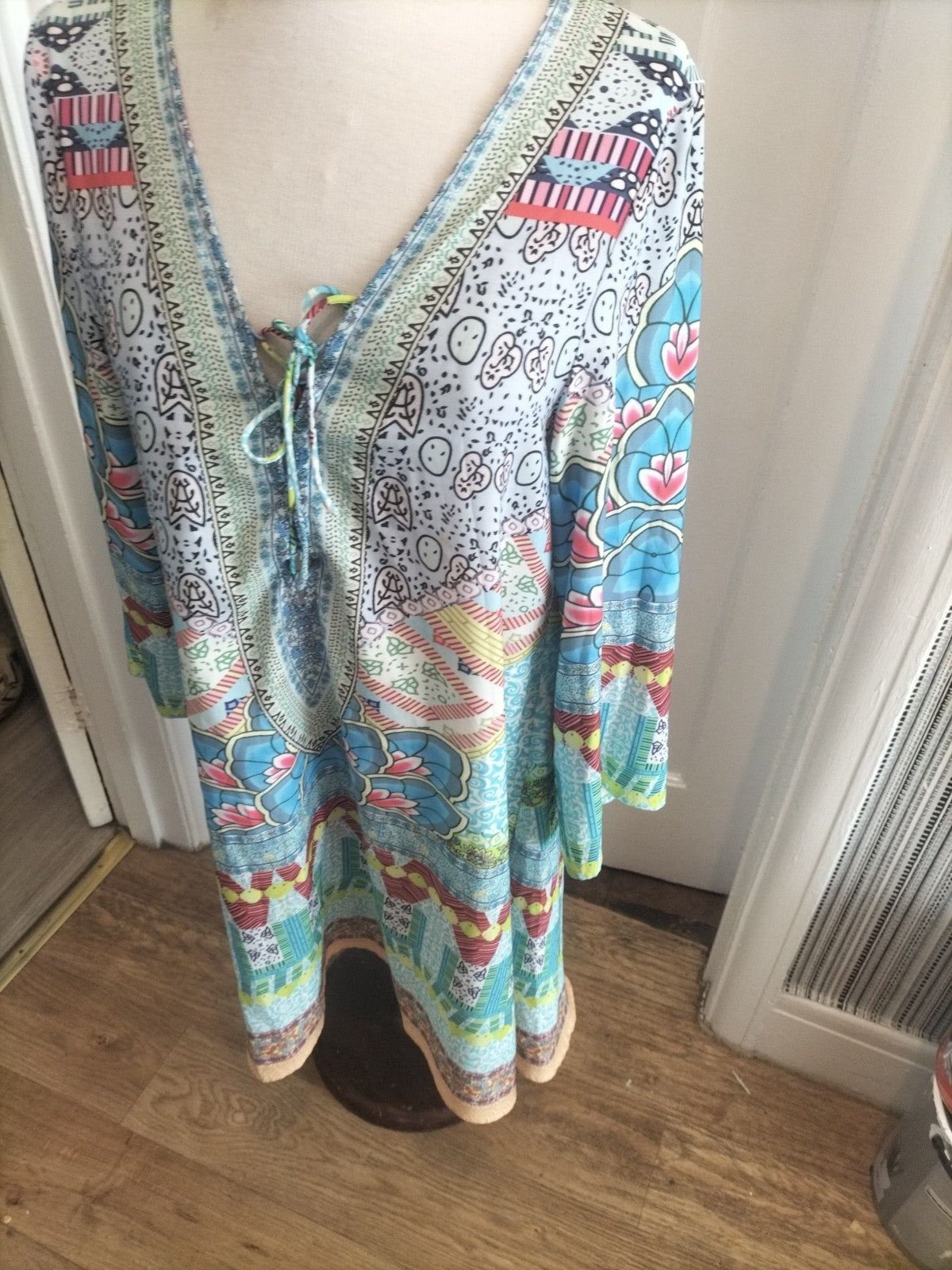 Ladies Small Multi Coloured Floral Aztec Mid Sleeved Dress