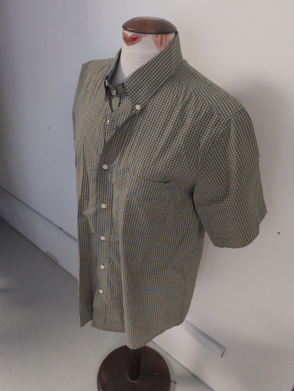 Chaps USA Medium Blue And Yellow Check Short Sleeve Shirt
