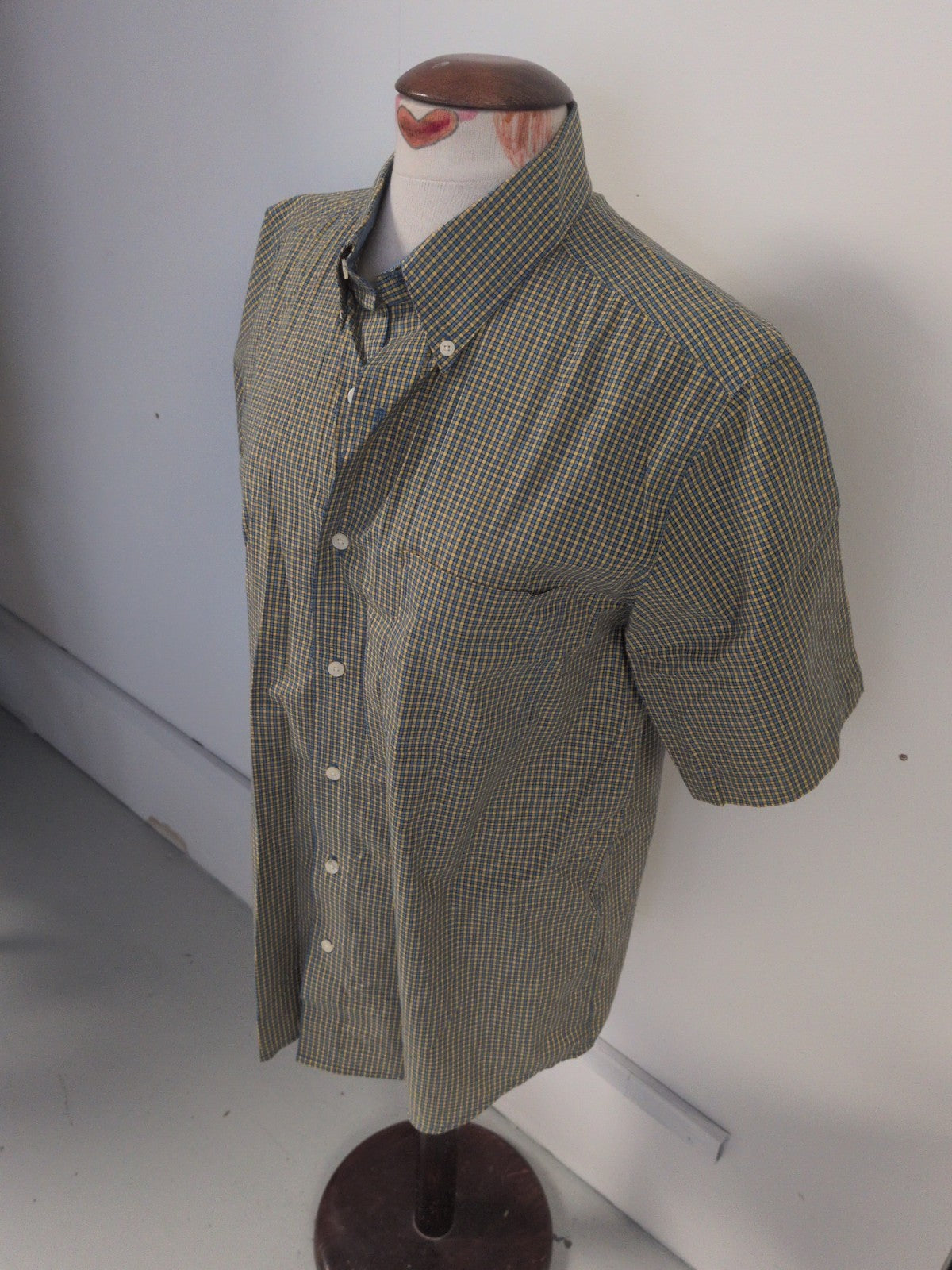 Chaps USA Medium Blue And Yellow Check Short Sleeve Shirt
