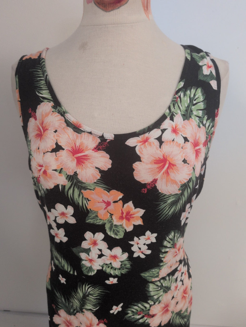 George 16 Black Floral Sleeveless Dress Knee-Midi