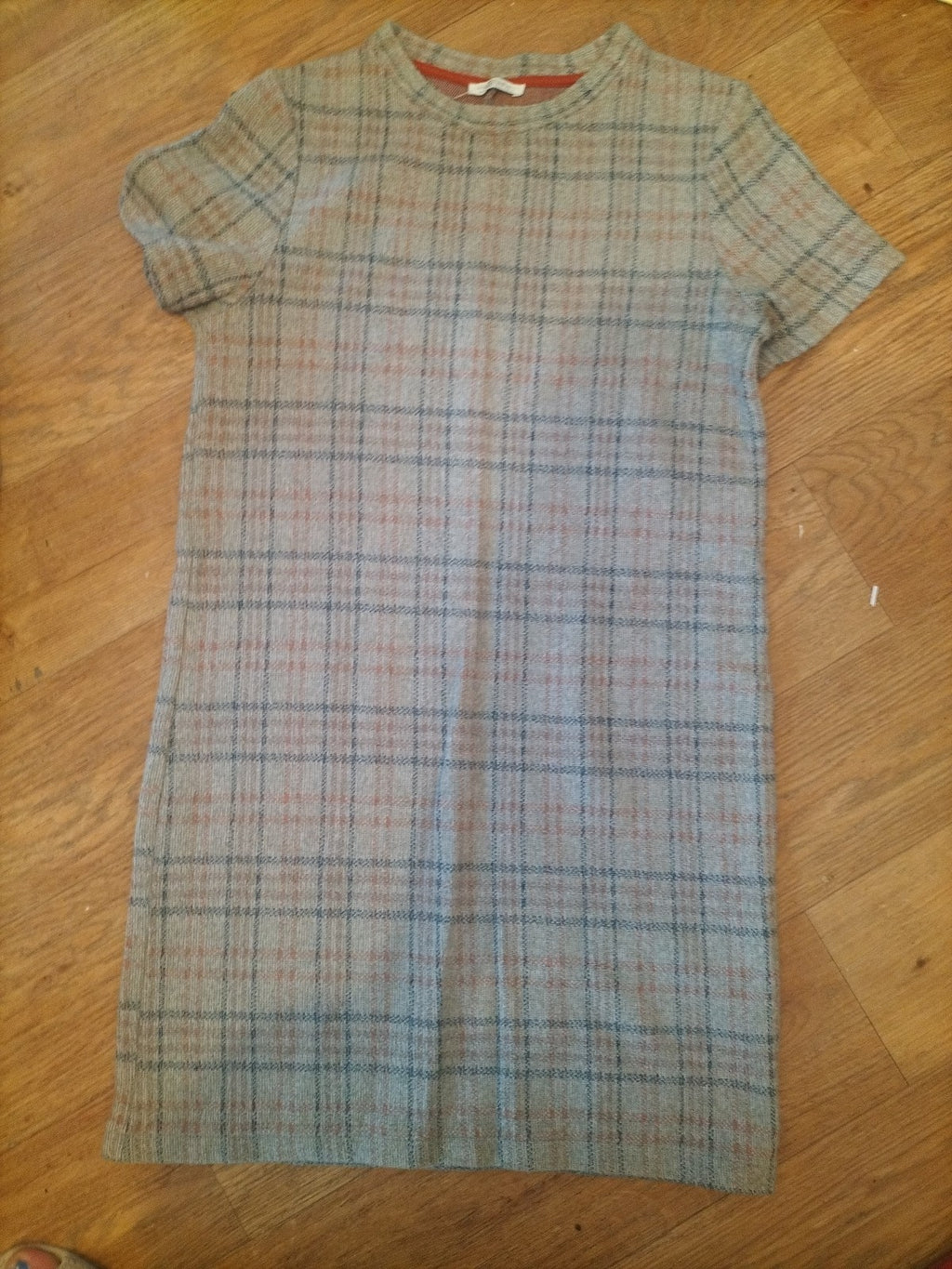 Ladies Zara Size Small Grey/Blue/Orange Check Short Sleeve Dress