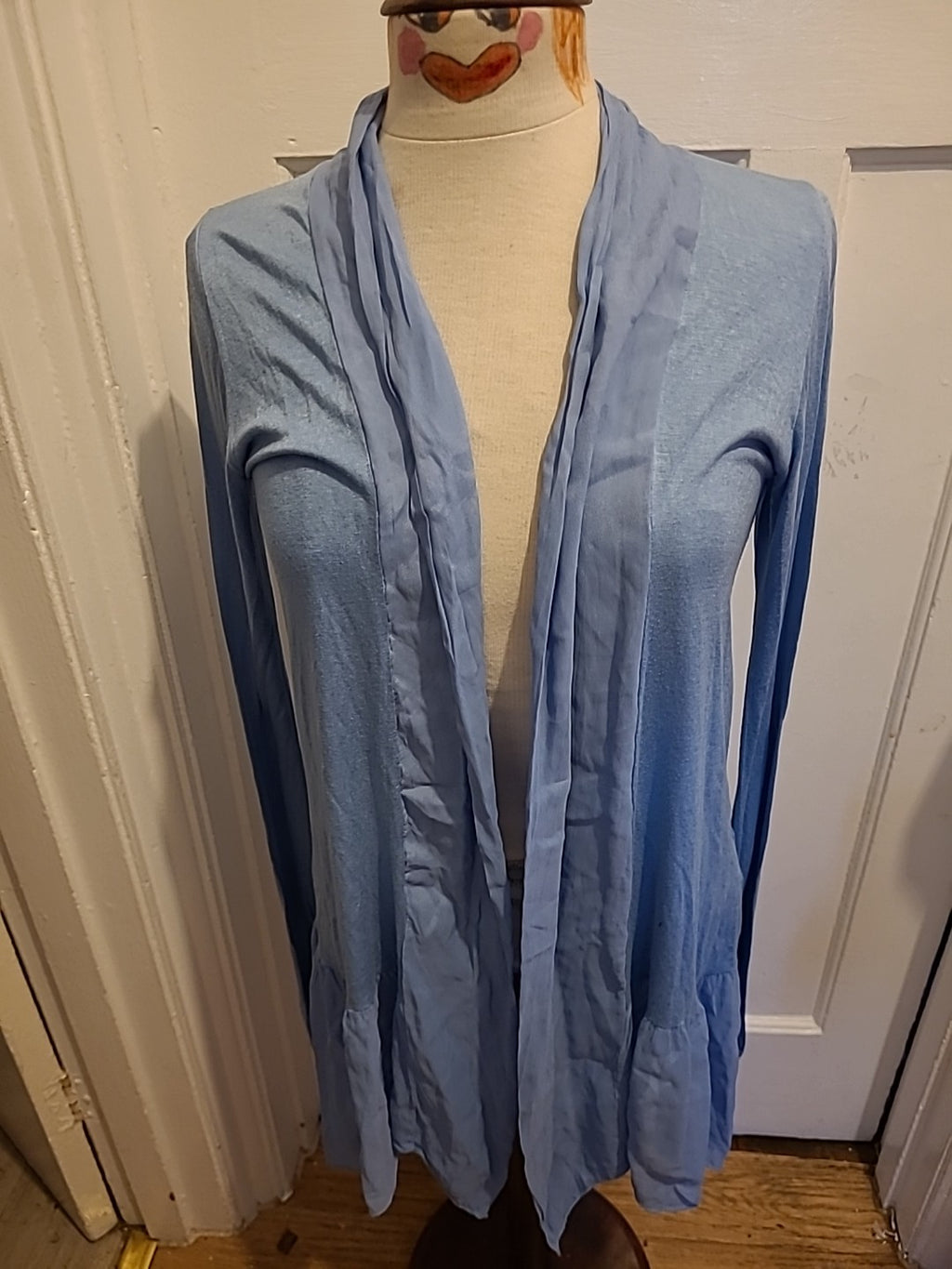 Ladies Size Large Blue Long Sleeved Longline Cardigan