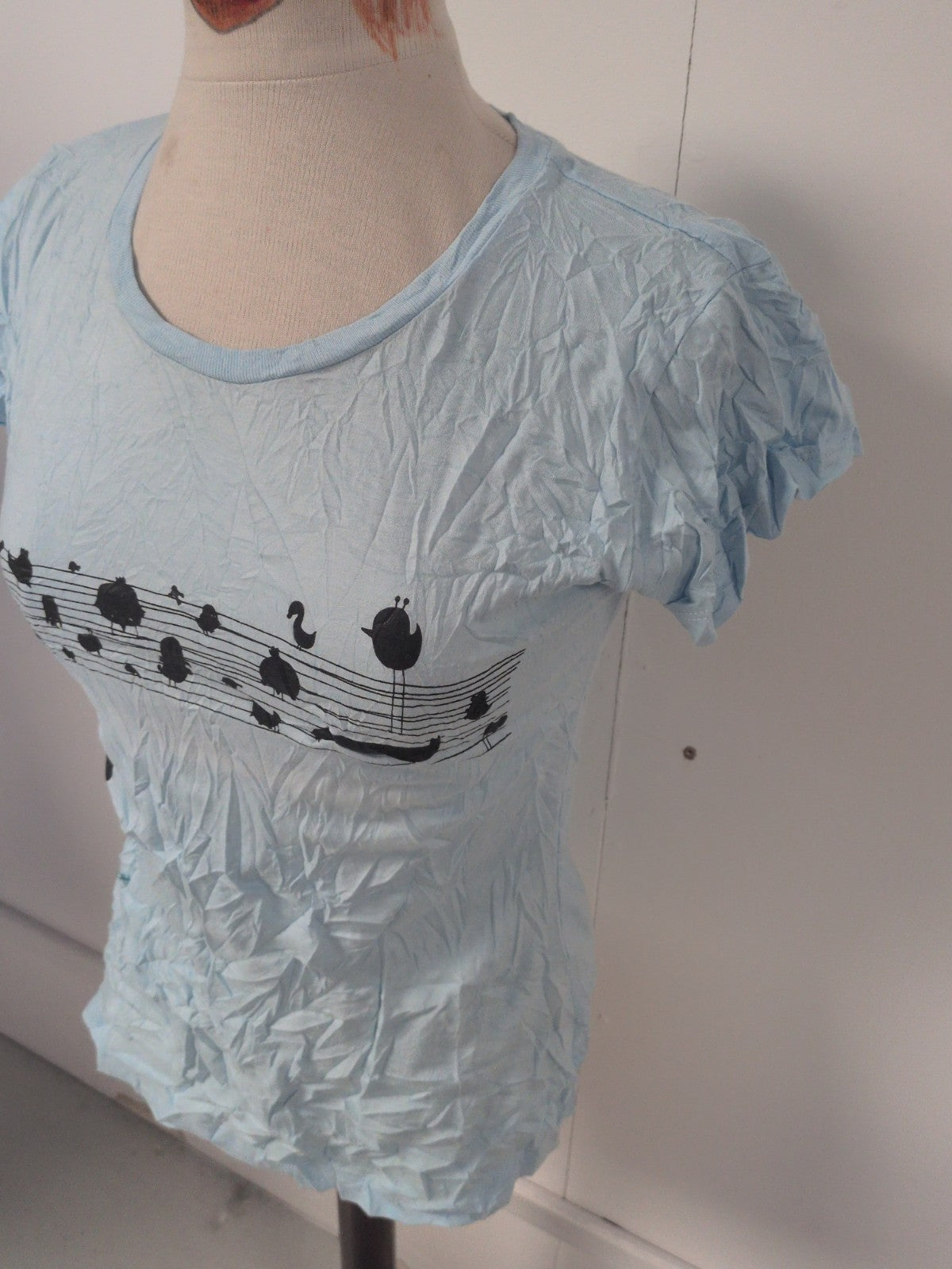 Ladies Monster Threads Size Medium Blue Note Short Sleeve T-shirt