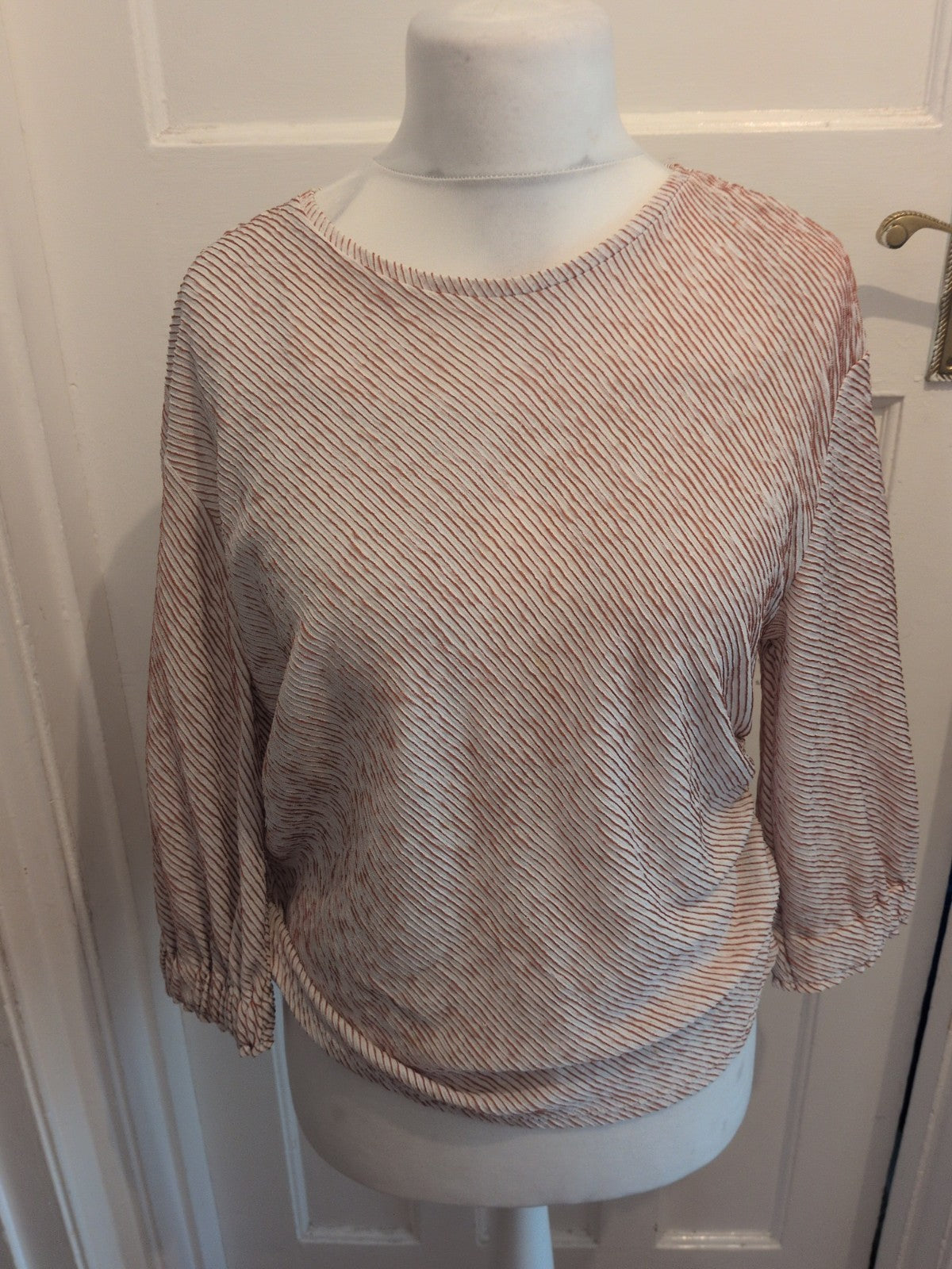 Limited Edition 16 Tan And White Half Sleeve Blouse