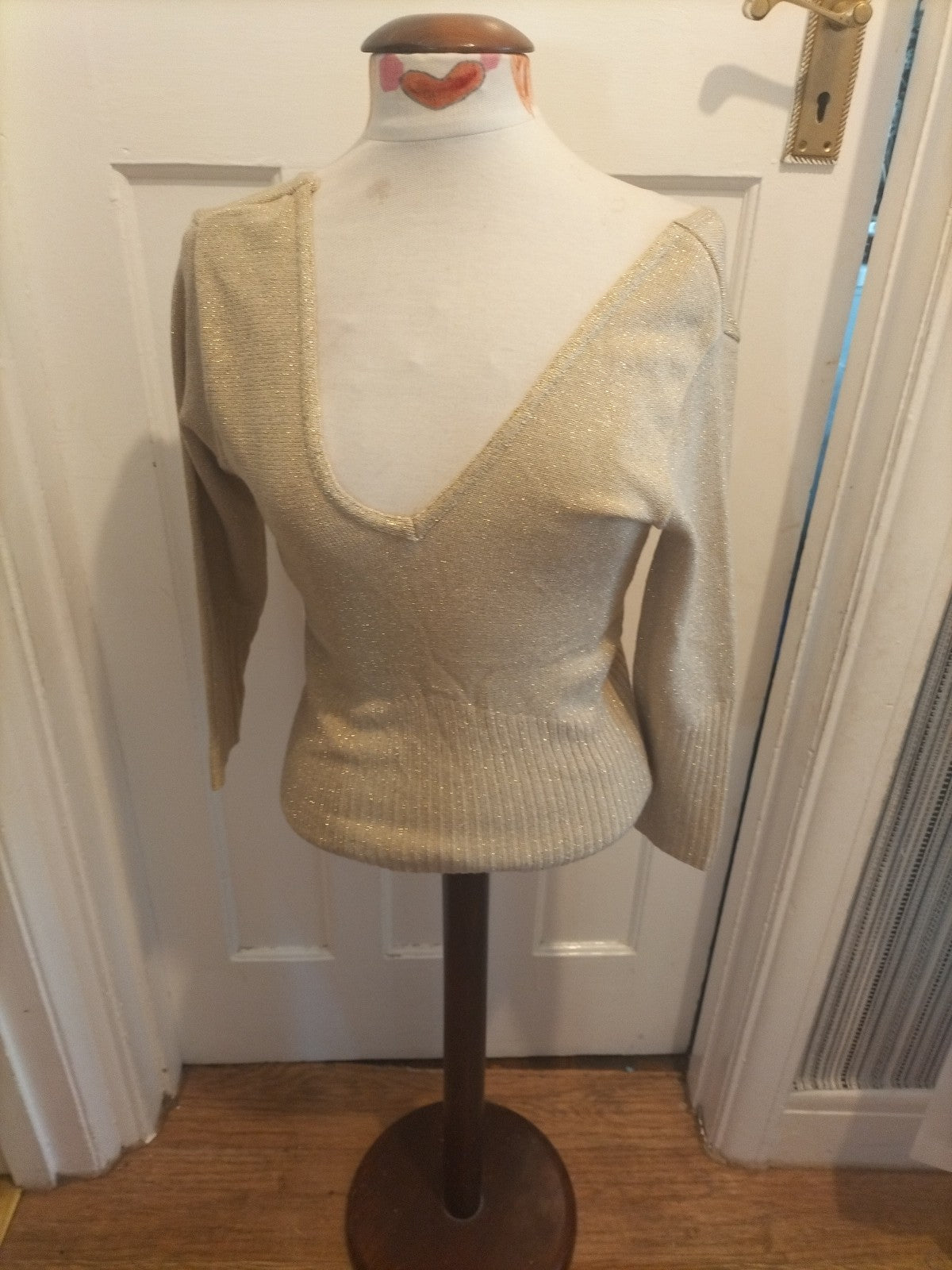 Ladies New Look Size 12 Gold Glittery Long Sleeved Blouse