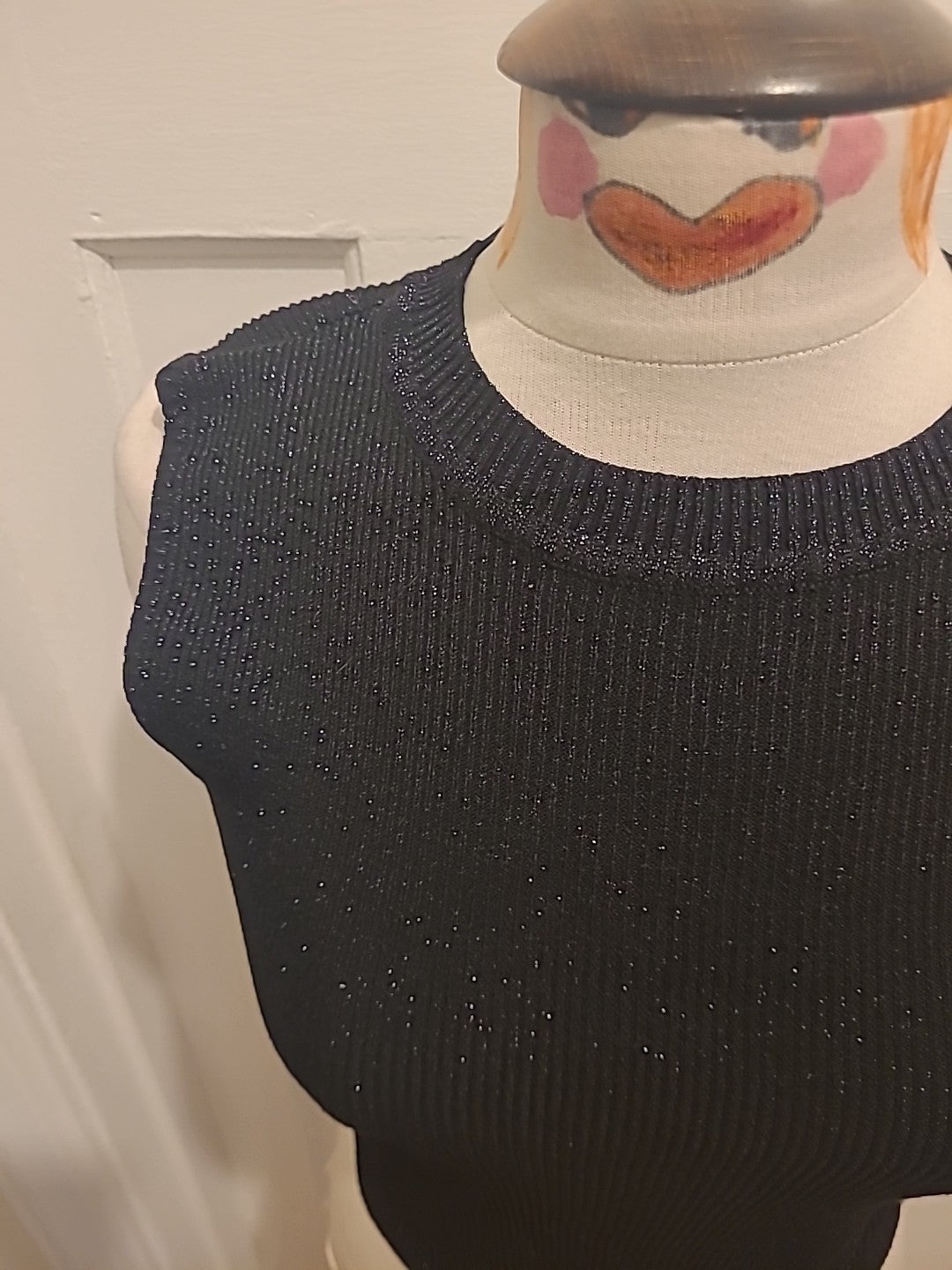 Ladies Primark Size Medium Black Glittery Sleeveless Tsnk Top