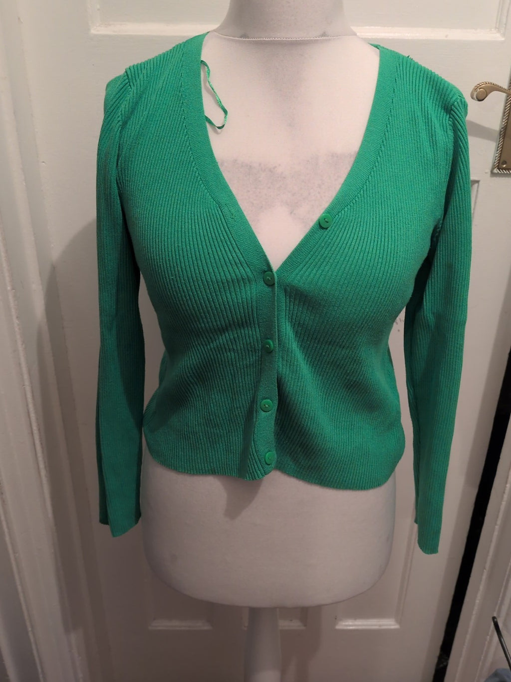 Primark 12-14 Green V Neck Rib Long Sleeve Cardigan