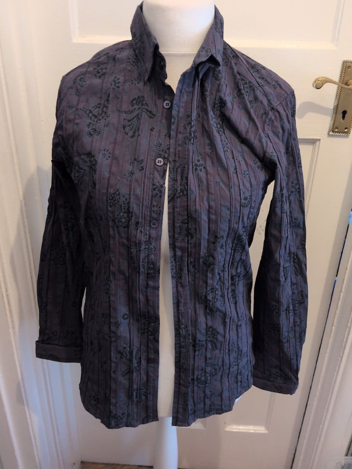 Ted Baker Size 3 Navy Floral Long Sleeve Shirt