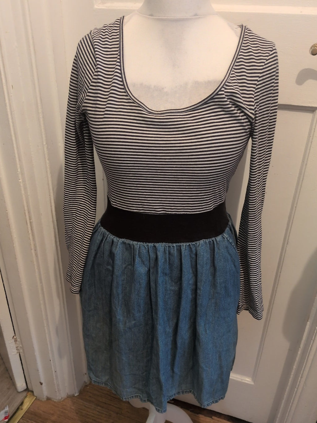 Next Authentic Casual wear 12 Striped Upper And Denim Lower Long Sleeve Dress