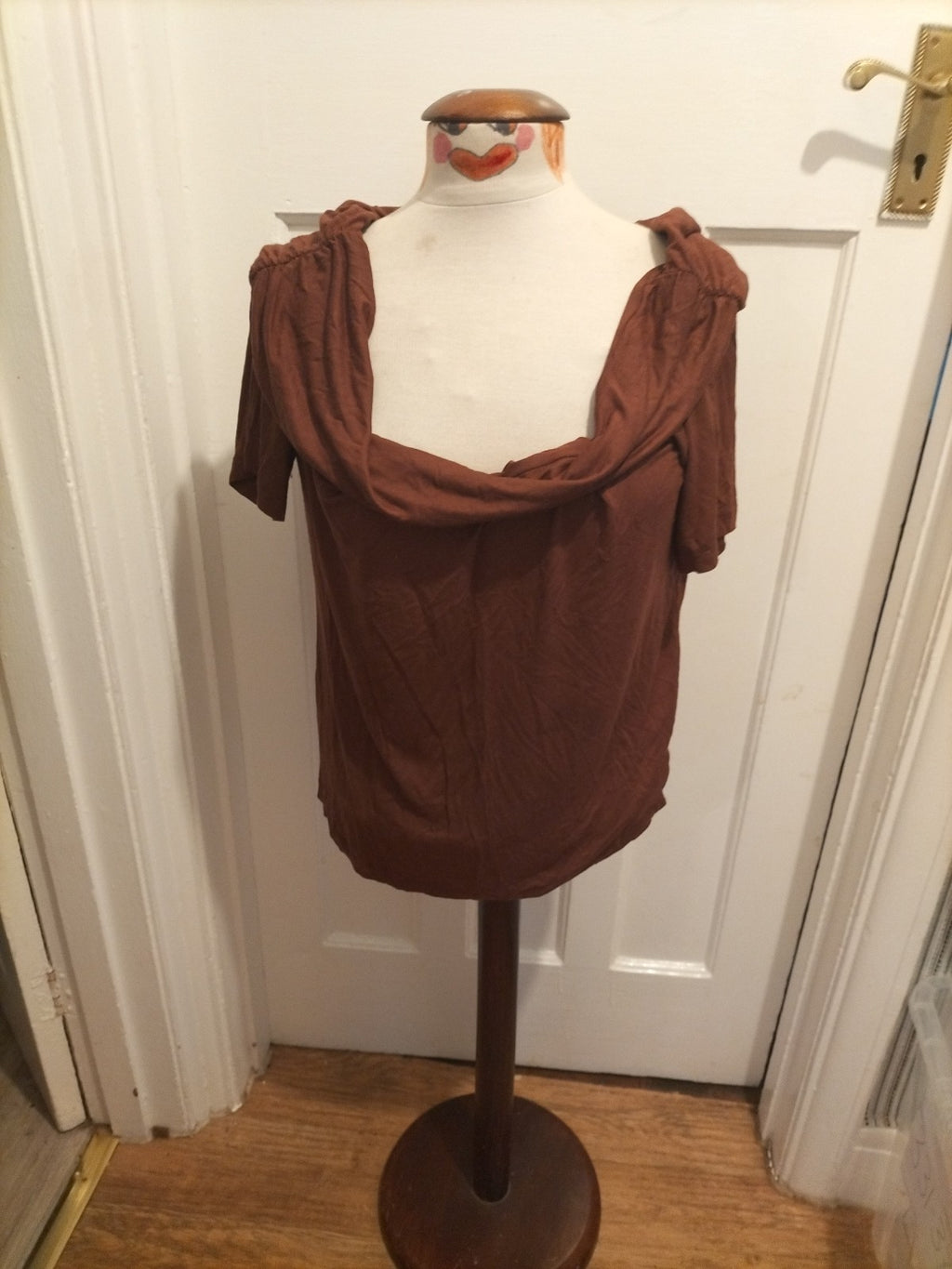 Ladies Marks And Spencer Size 18 Regular Brown Wide Neck Blouse