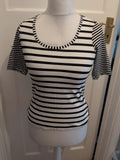 Madeline 10 Black And White Stripe Blouse Short Sleeve