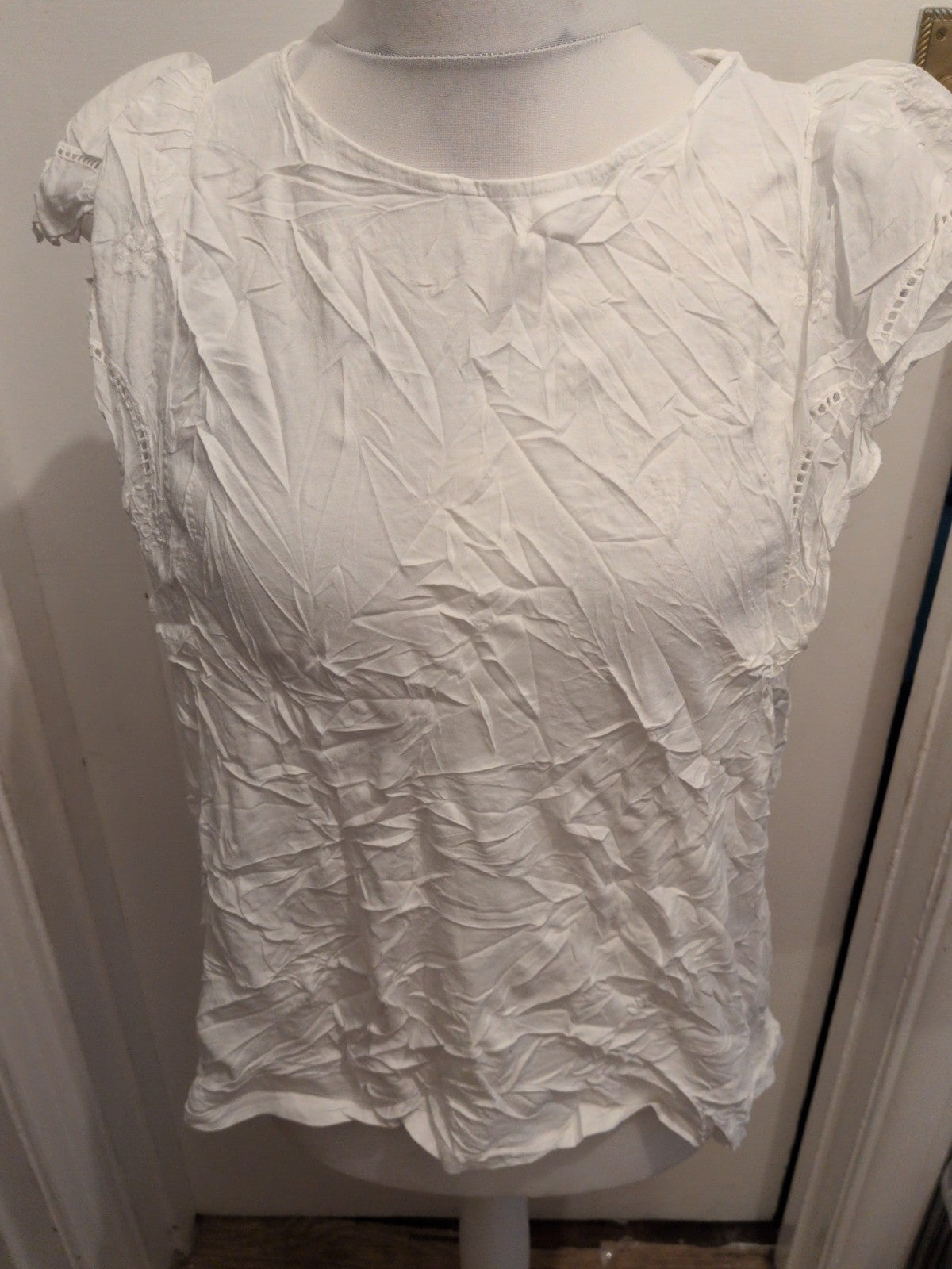 M&S Collection 16 White Pattern On Sleeve Shirt Sleeve T-shirt