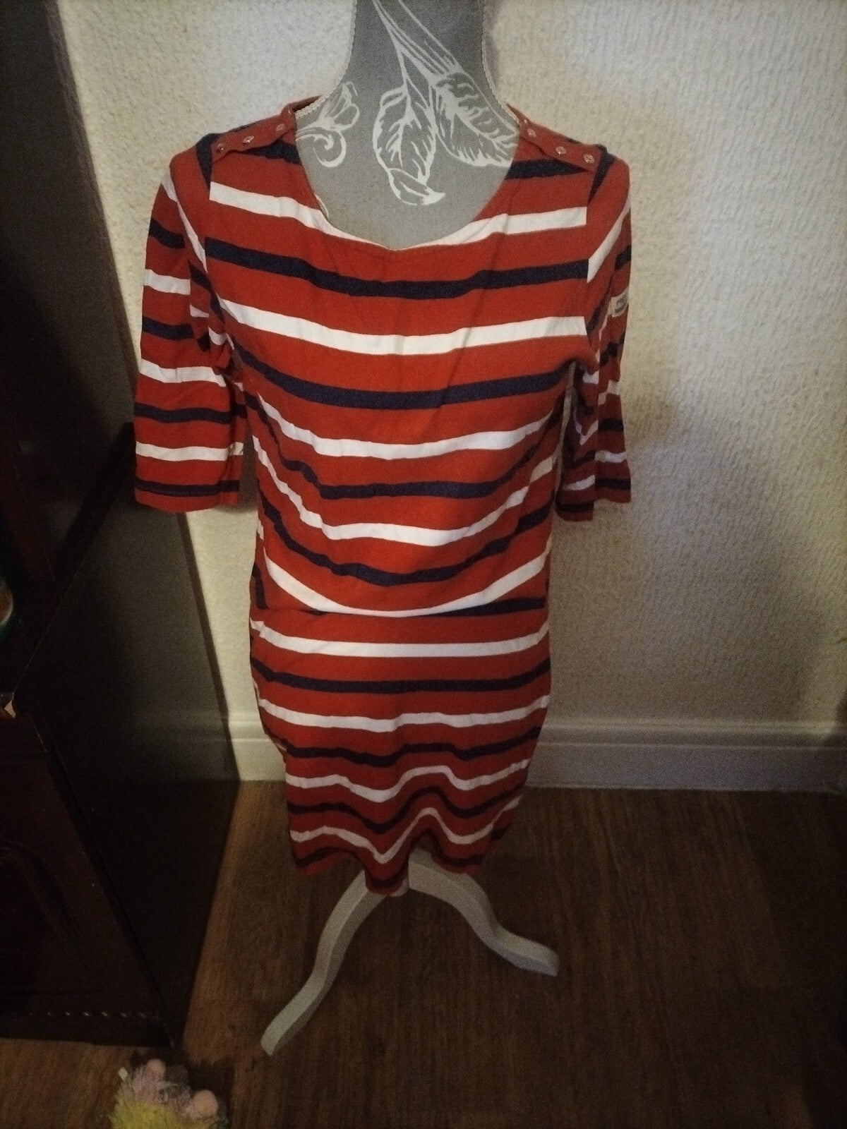 Ladies Regatta Size 12 Red Striped Short Sleeved Dress