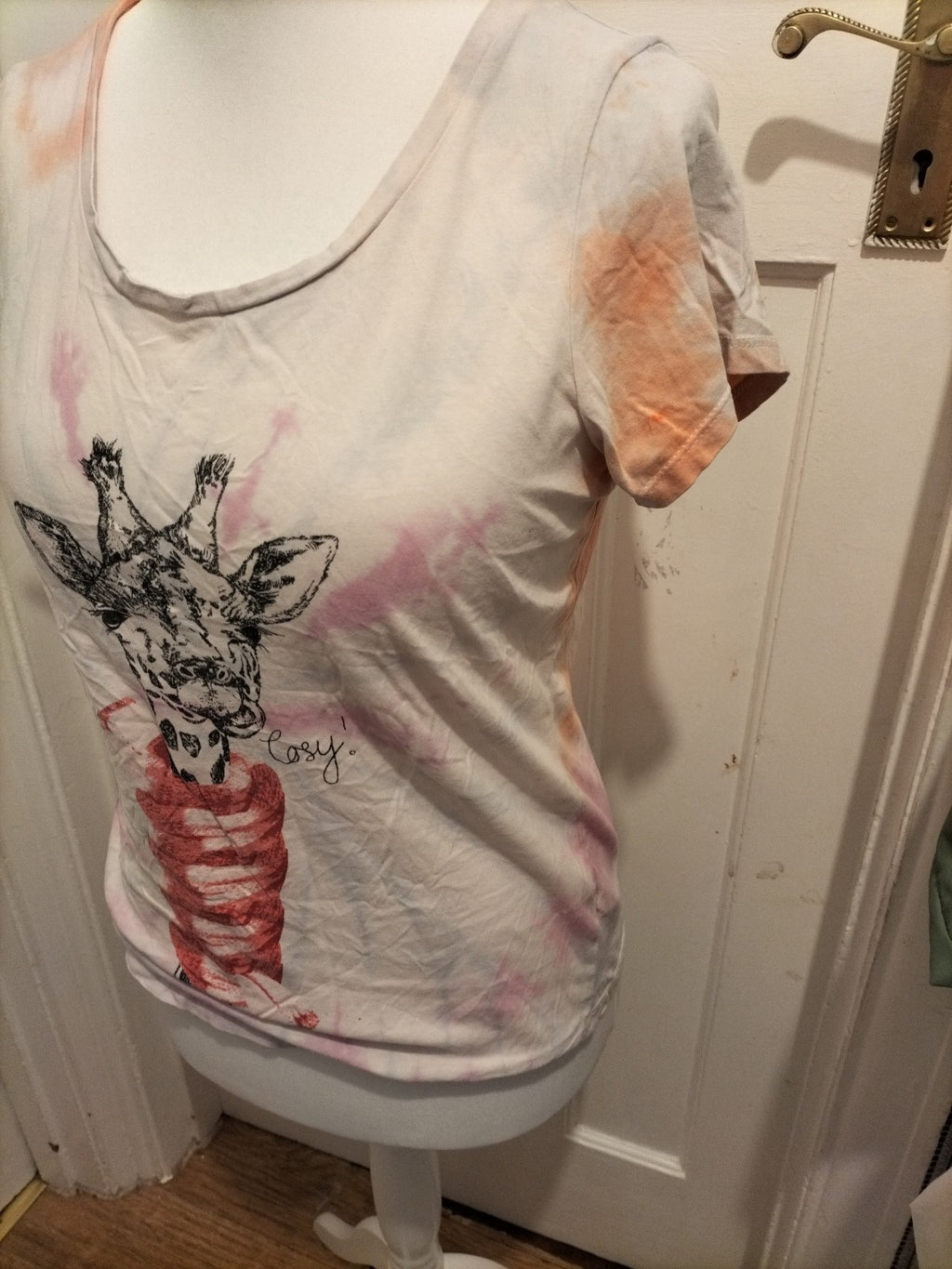 Ladies Next Size Medium Purple/Peach/White Dye Pyjama Top Giraffe