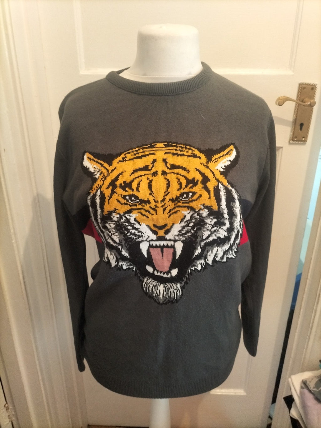 Primark Large Dark Grey Tiger Long Sleeve Pullover Jumper