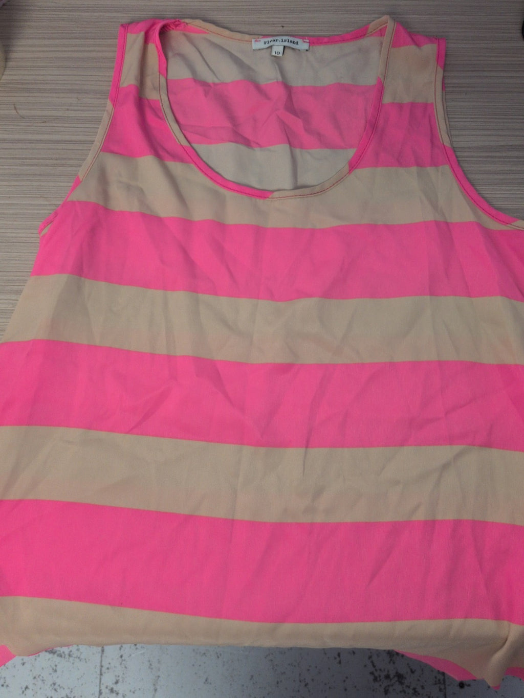 River Island 10 Pink And Pale Brown Stripe Sleeveless T-shirt