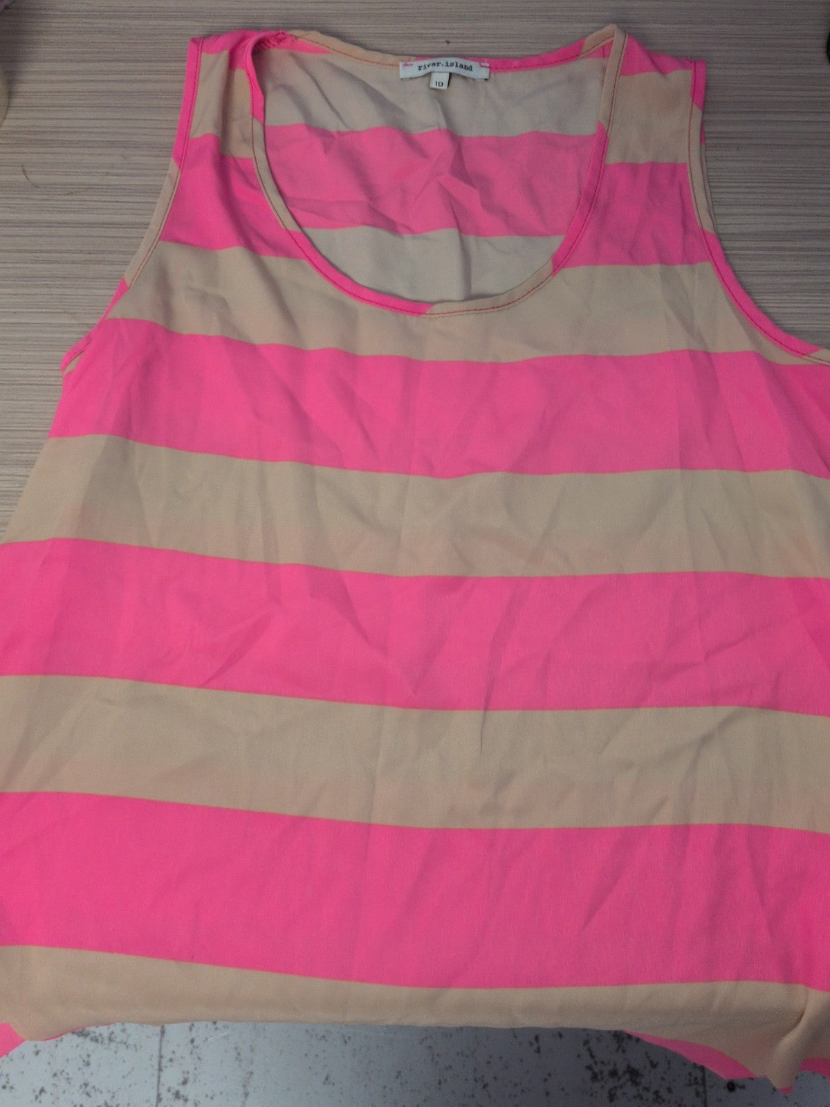 River Island 10 Pink And Pale Brown Stripe Sleeveless T-shirt