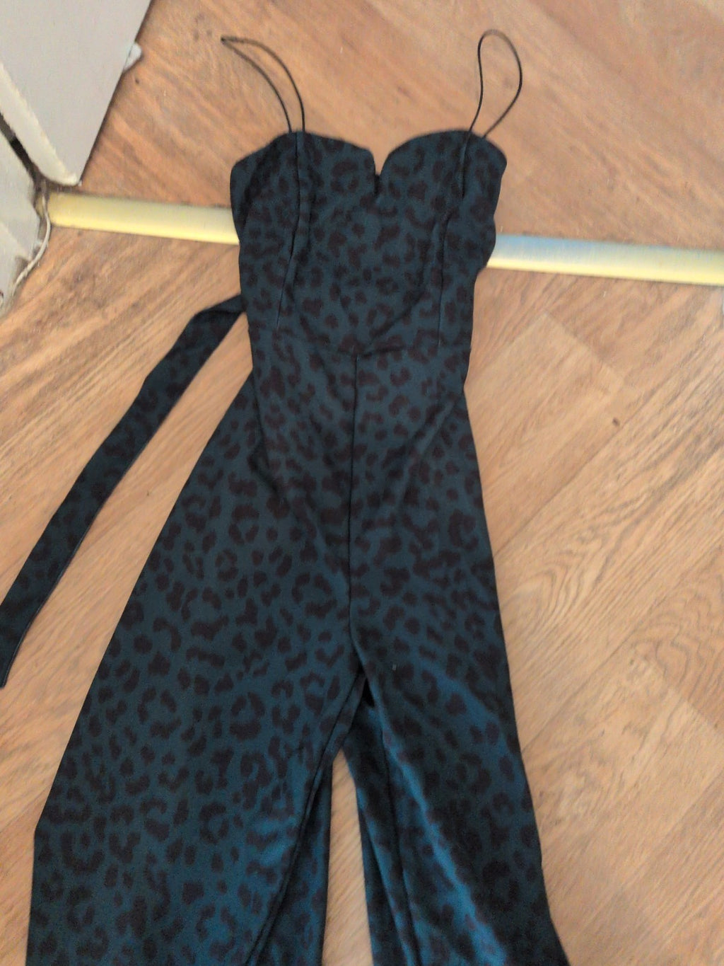 New Look 12 Green And Black Leopard Print Sleeveless Boned Jumpsuit