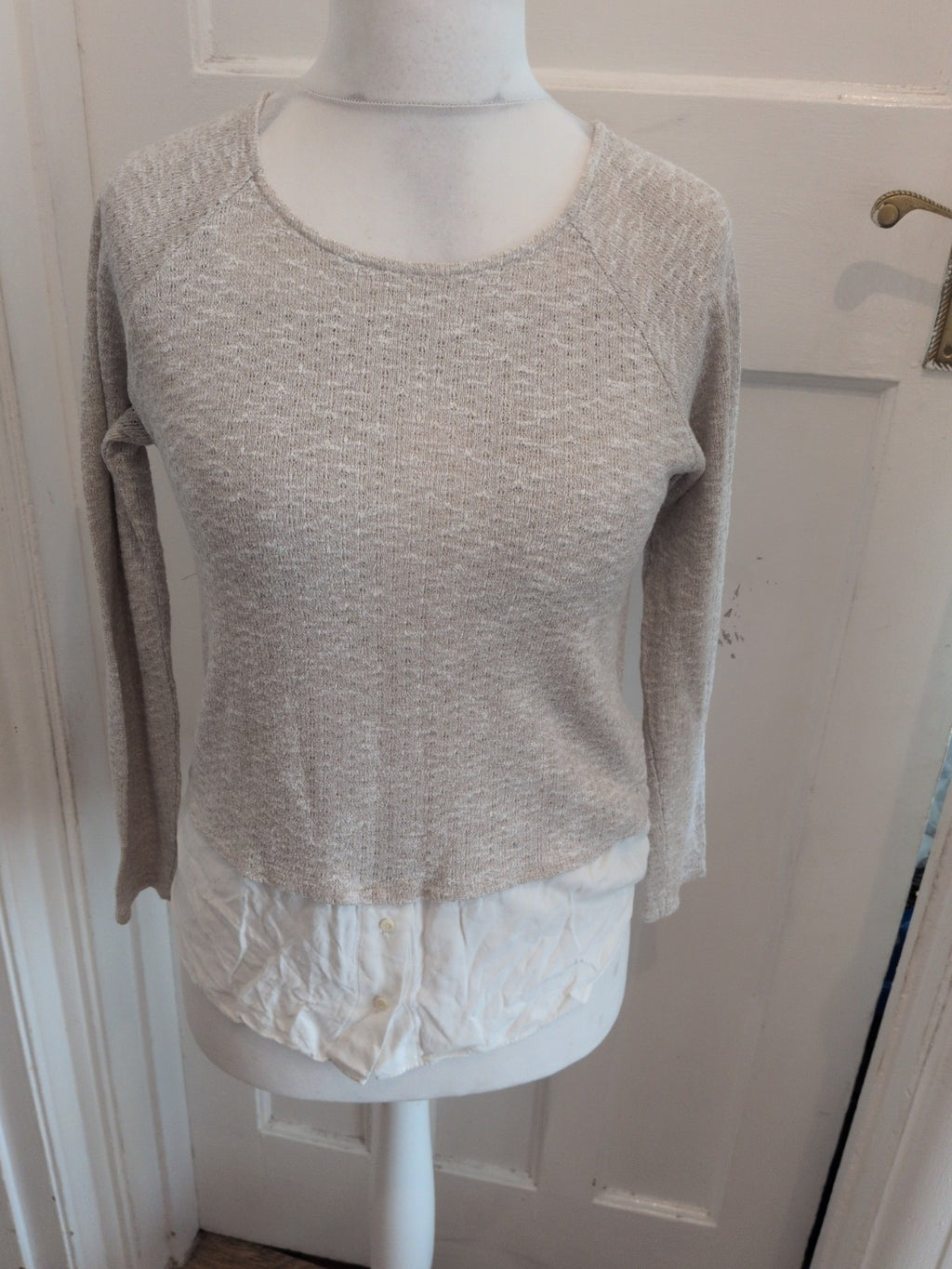 M&S 10 Oatmeal Long Sleeve Blouse