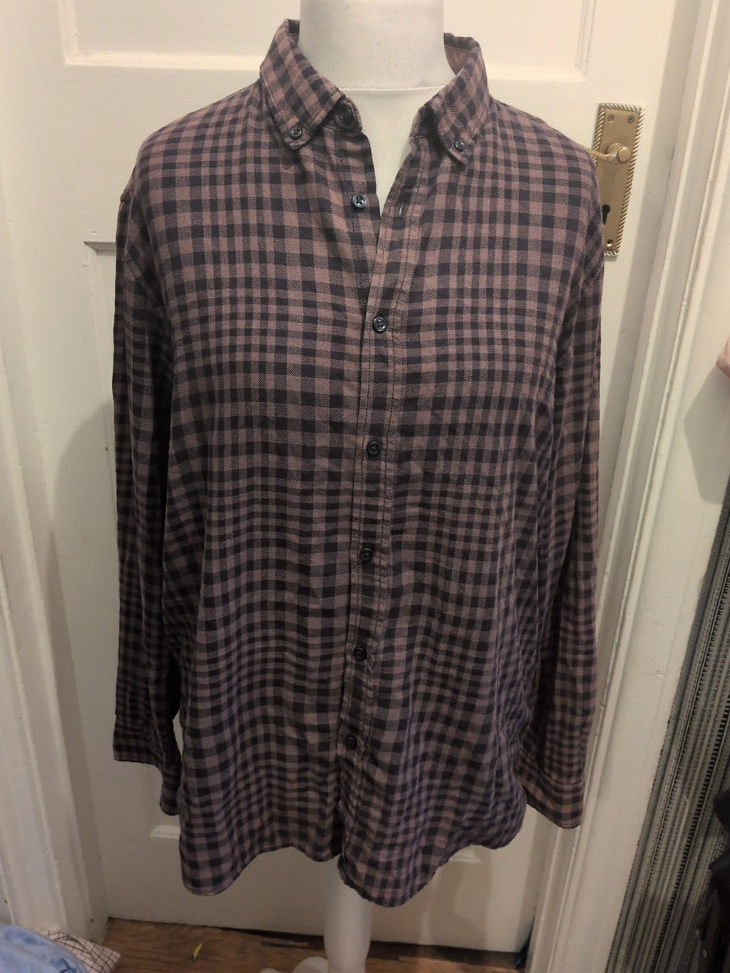 Livergy XL Brown And Navy Check Long Sleeve Shirt