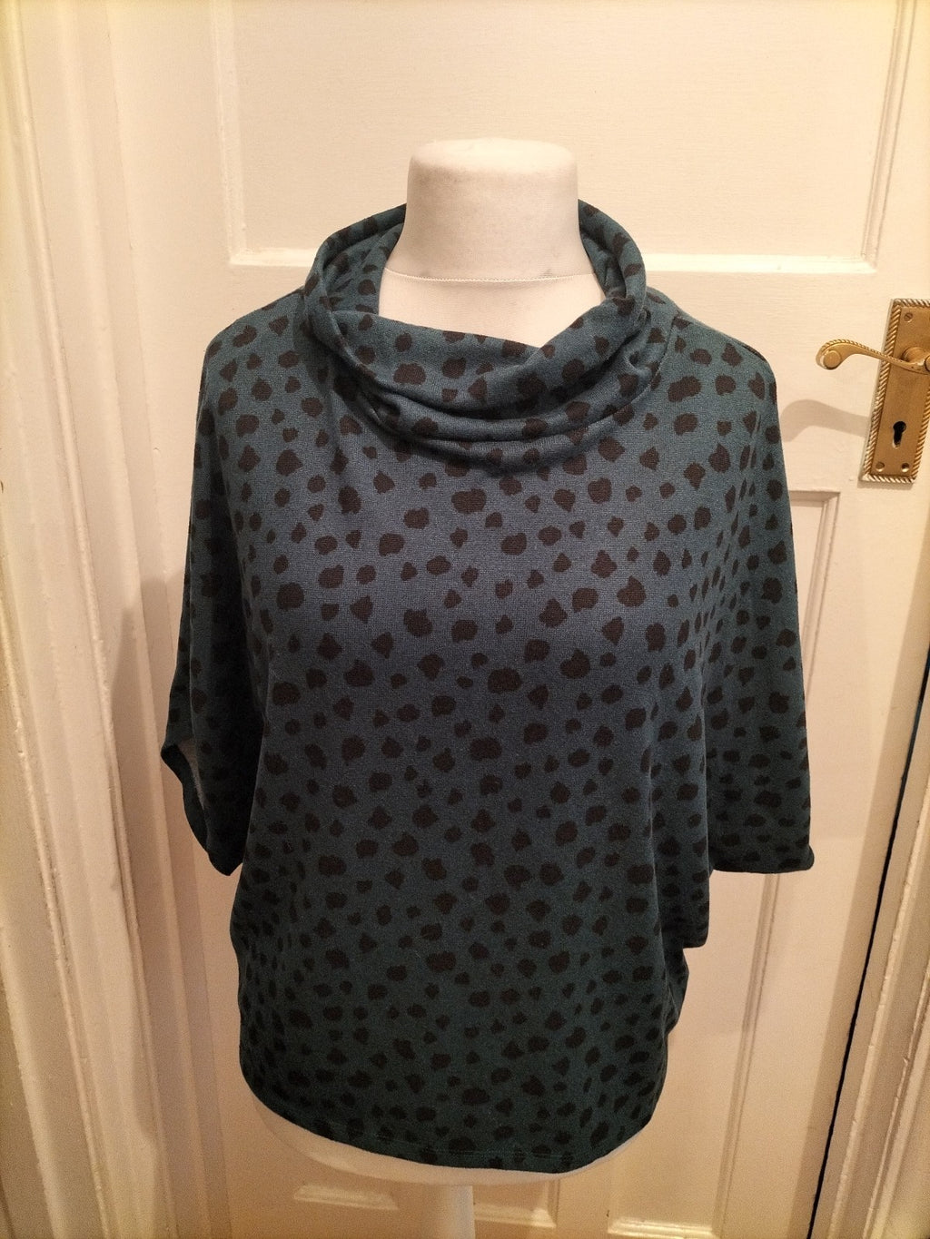 Apricot 12 Green And Black High Neck Poncho Jumper