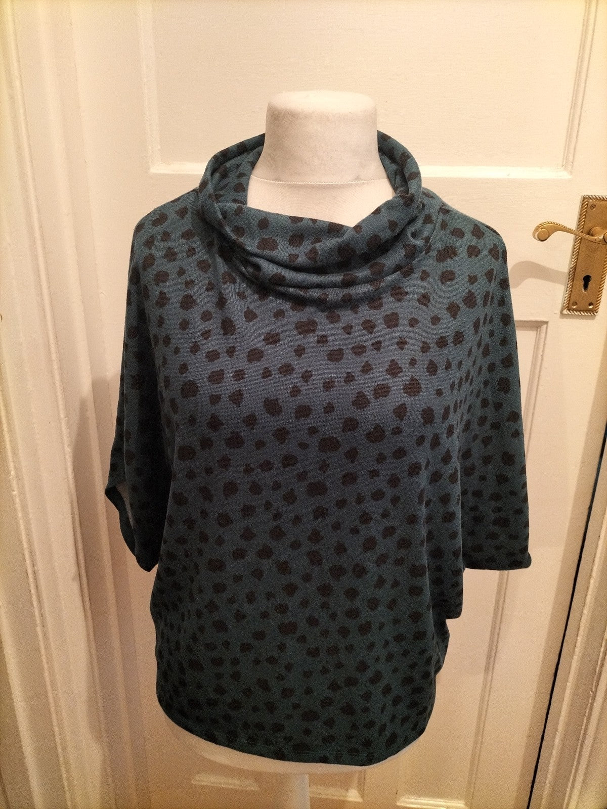 Apricot 12 Green And Black High Neck Poncho Jumper