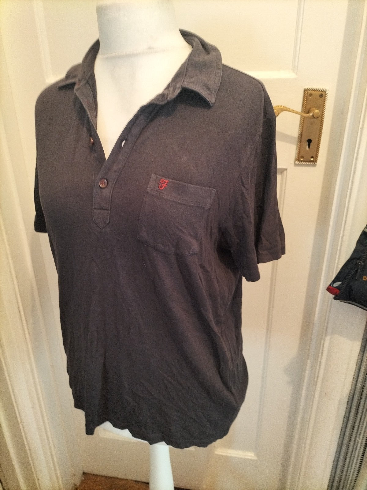Mens Farah Size M Charcoal Short Sleeved Polo