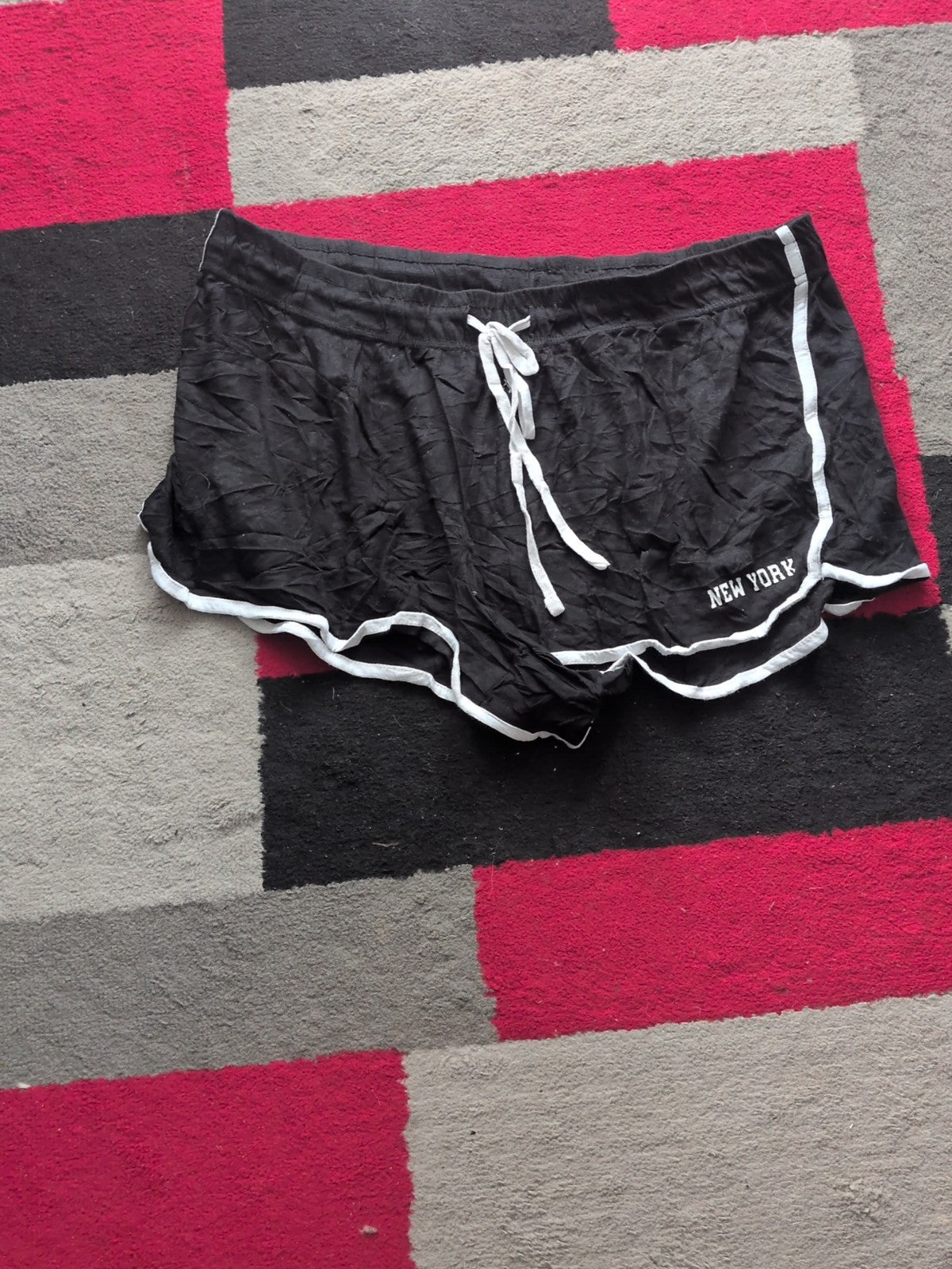 2XL Black With White Elasticated With Drawstring Hot Pants