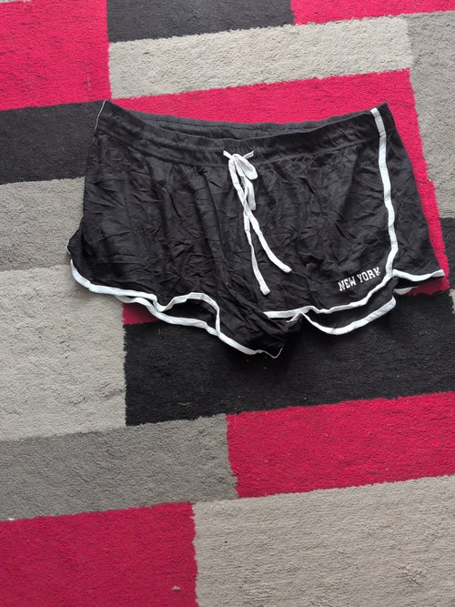 2XL Black With White Elasticated With Drawstring Hot Pants