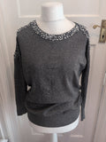 Wallis 12 Silver Shimmer Long Sleeve Diamante Oversized Top