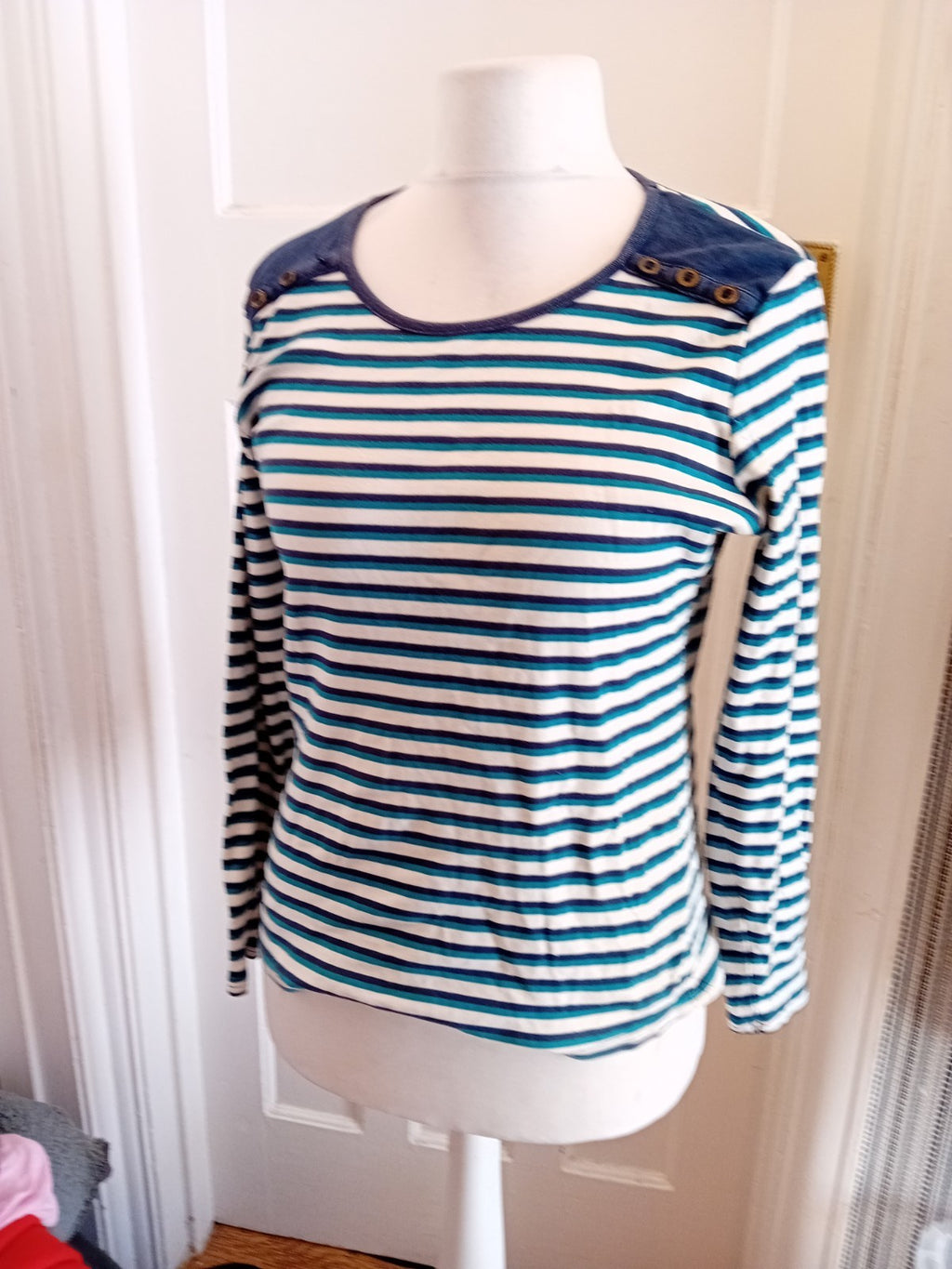 Arista Large Navy Blue And White Stripe Long Sleeve Blouse