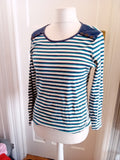 Arista Large Navy Blue And White Stripe Long Sleeve Blouse