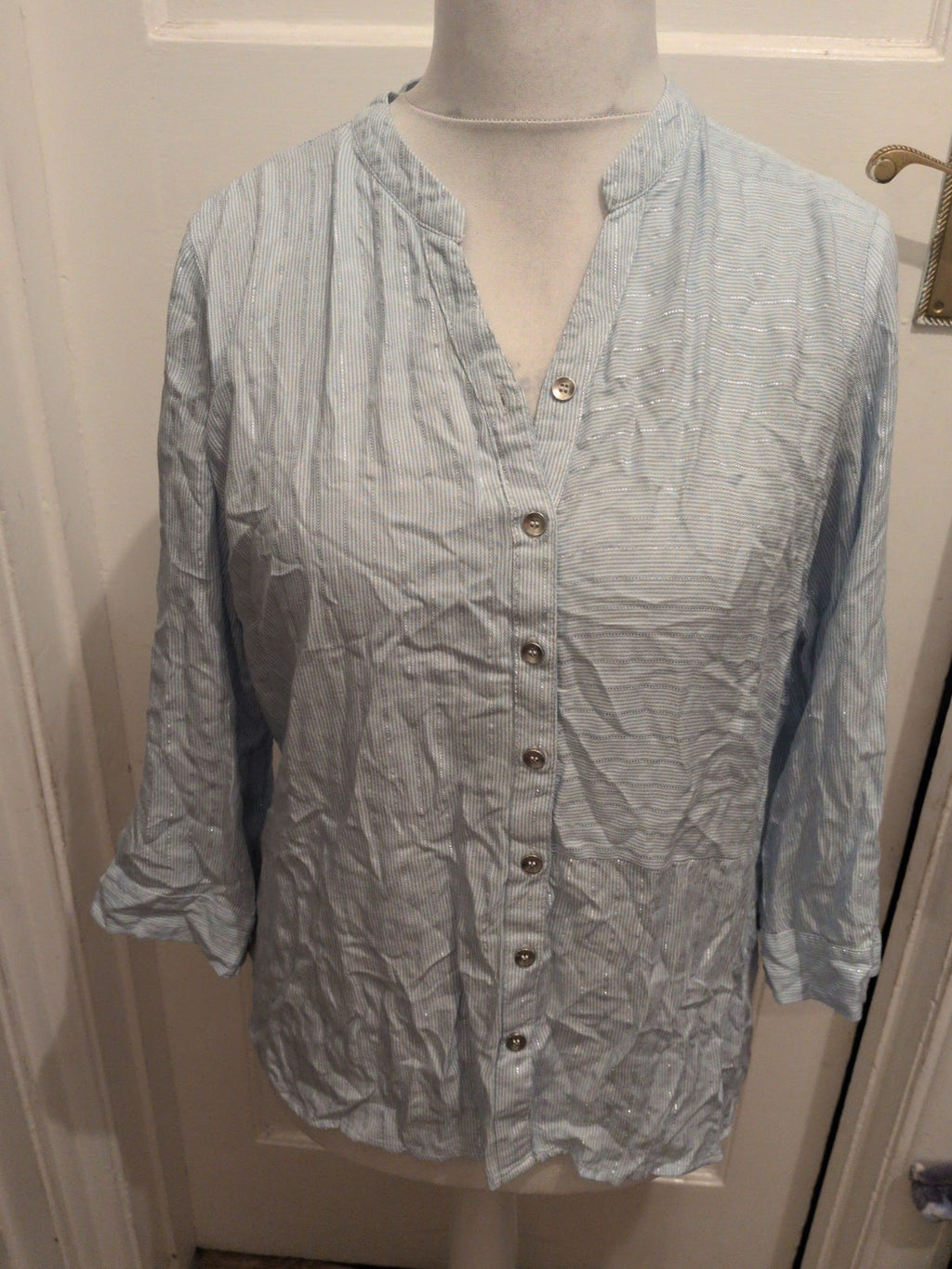 Anna Rose 14 Blue And Silver Blouse 3/4 Sleeve