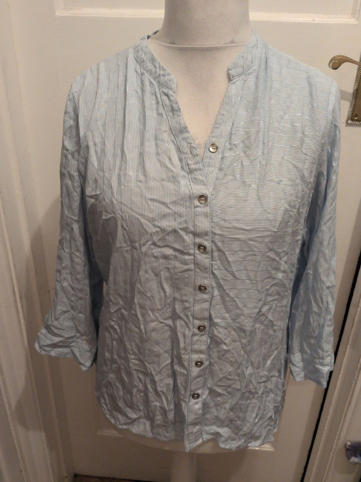 Anna Rose 14 Blue And Silver Blouse 3/4 Sleeve