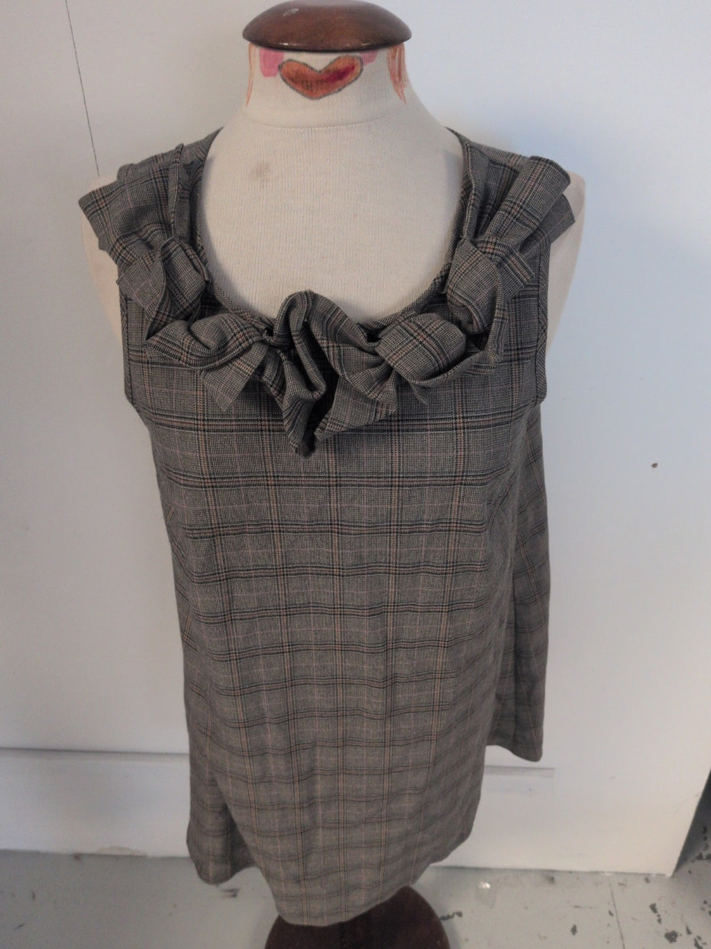 River Island 14 Grey Check Beige Sleeveless Dress