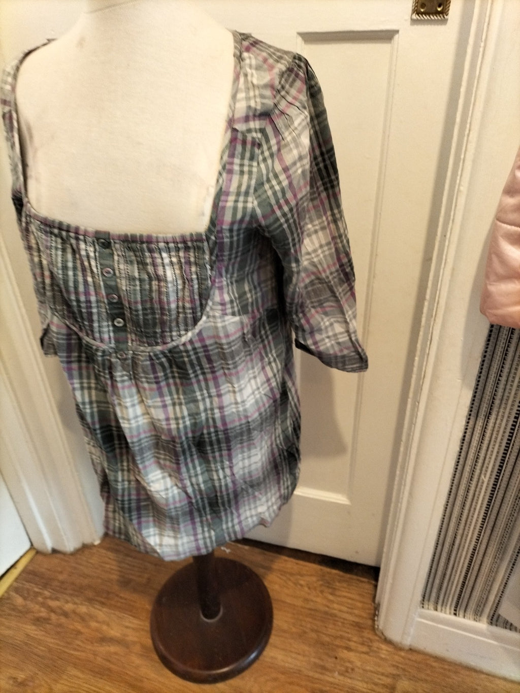 Ladies E-vie Size 12 Purple Grey Check Mid Sleeved Tunic