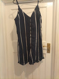 Ladies Size Small Navy White Striped Sleeveless Buttoned Dress