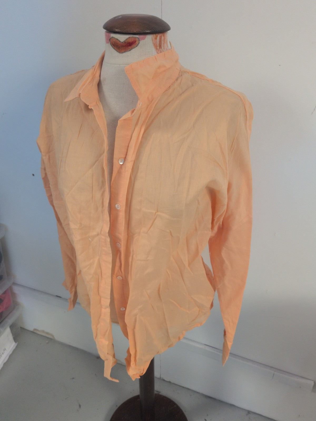 Pieces Medium Pale Orange Long Sleeve Buttoned Blouse