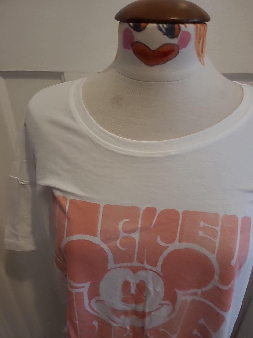 Ladies Mickey Mouse Size XL Pink White Short Sleeved Tshirt