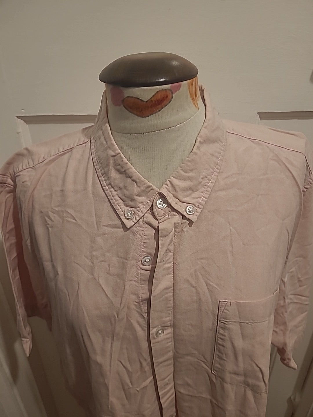 Mens Primark Size 3XL Slim Fit Baby Pink Short Sleeved Shirt