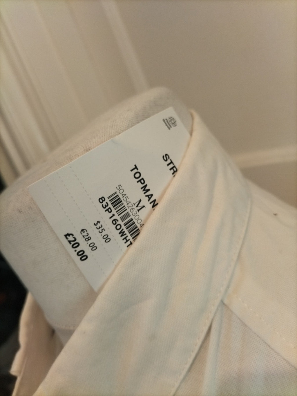 Brand New Mens Topman Size M White Stretch Short Sleeved Shirt