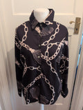 Ladies Size Medium Black Chain Pattern Long Sleeve Blouse