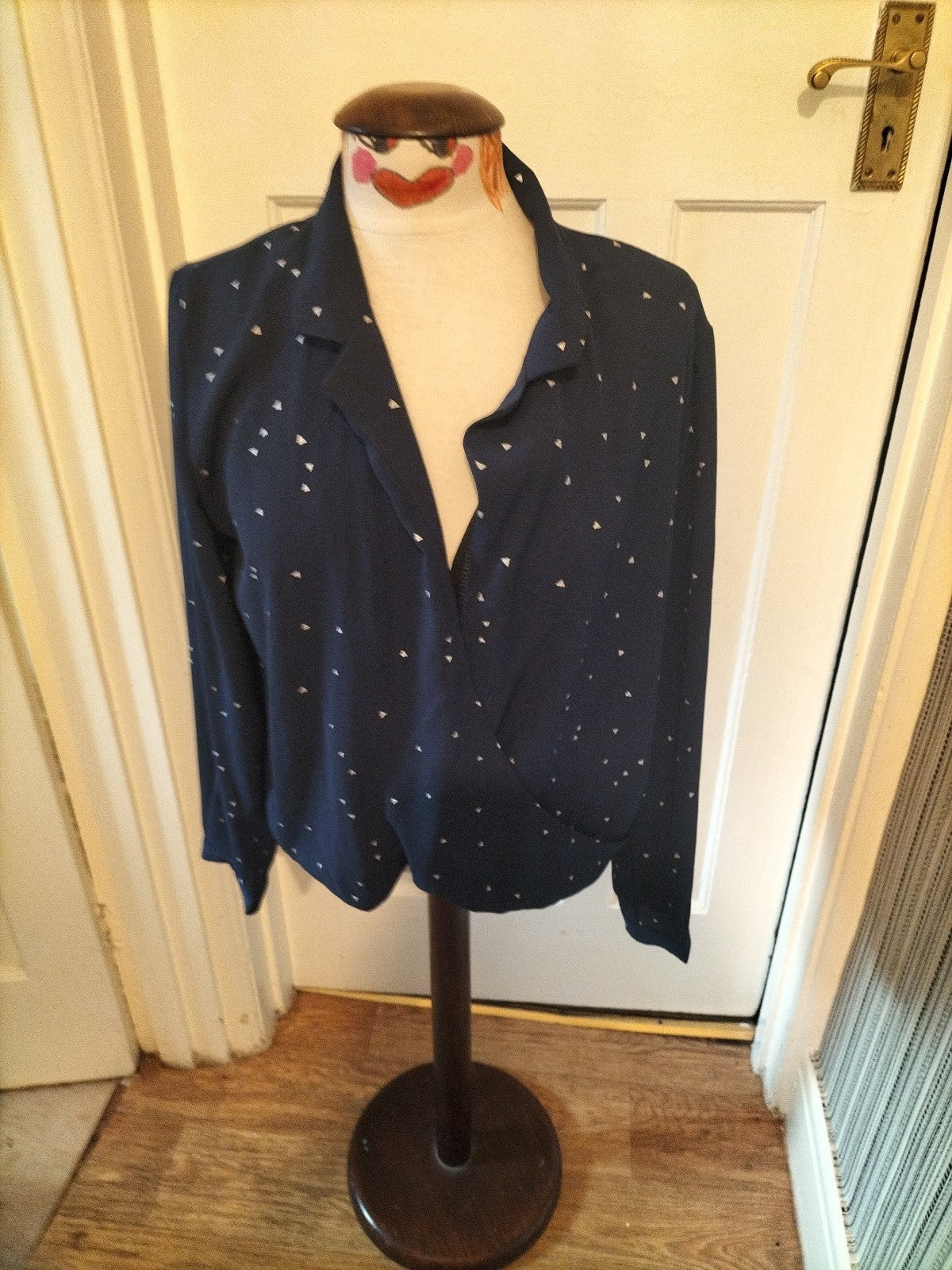 Ladies V.Code Size Medium Navy With Silver Long Sleeved Blouse
