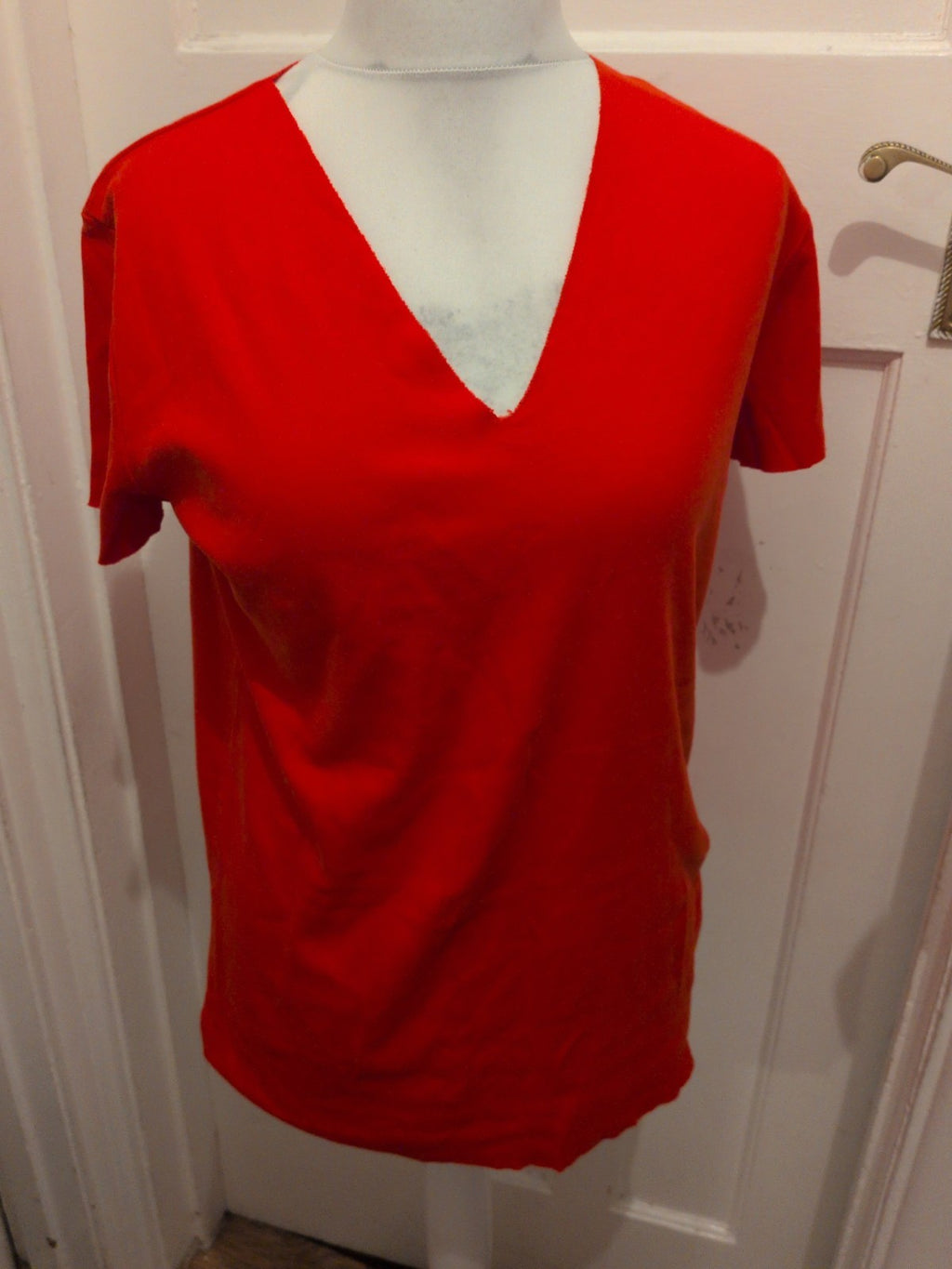 Large Red V Neck Short Sleeve T-shirt Ladies