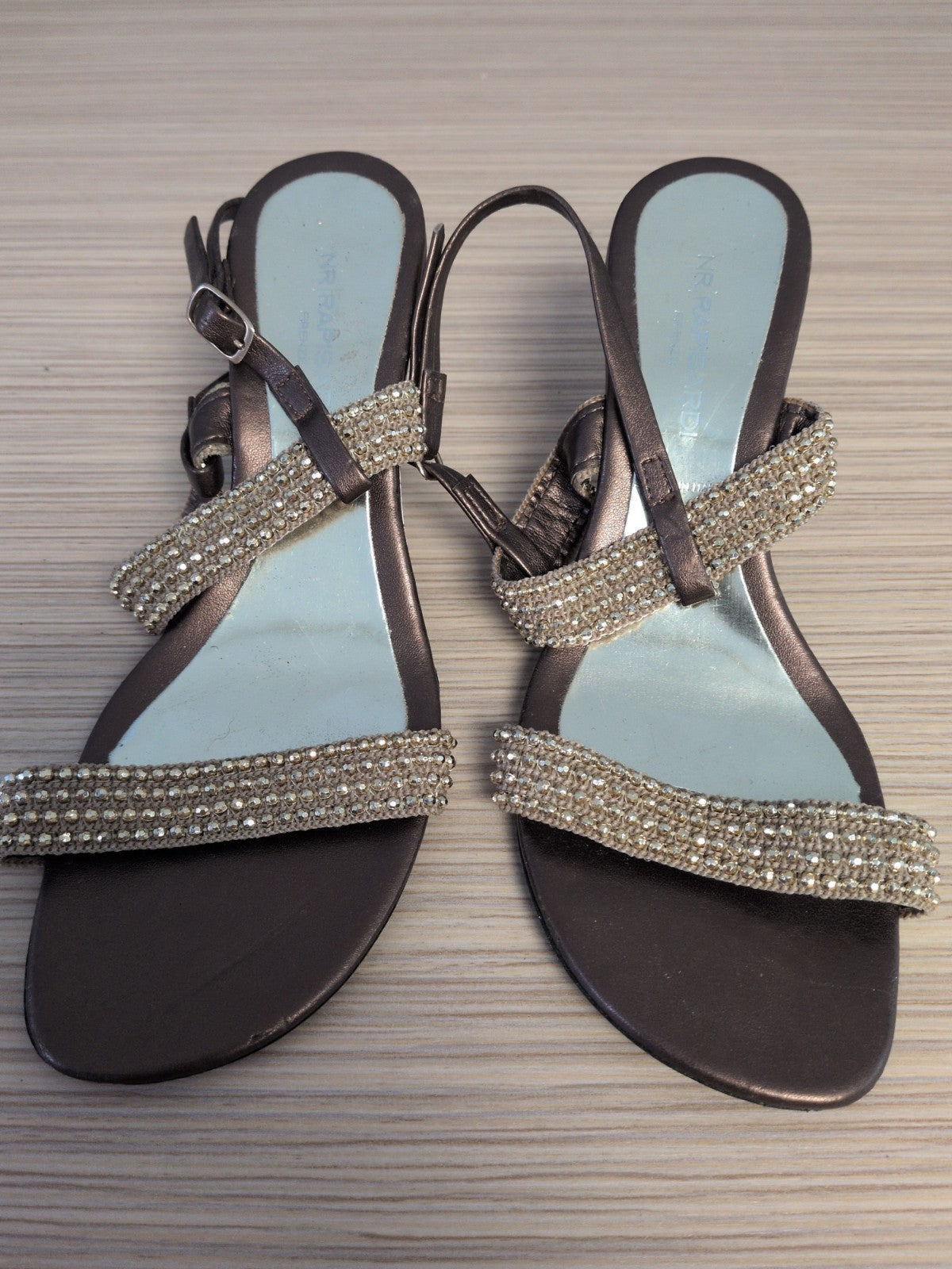 Rapisardi EU 37 Brown And Gold Diamante Small Heels