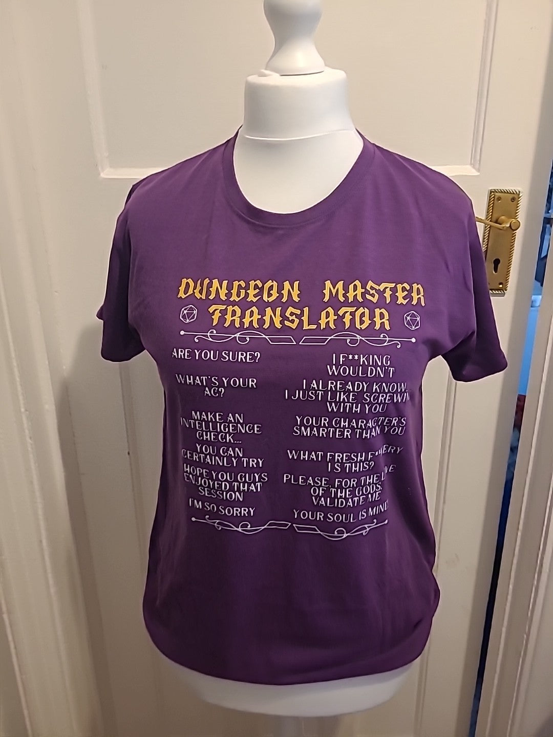 Mens Size Medium Dungeon Master Translator Purple Short Sleeve Top