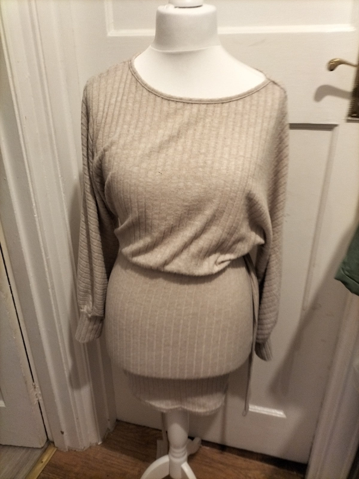 Ladies Shein Size Small Pale Beige Long Sleeved Jumper Style Dress