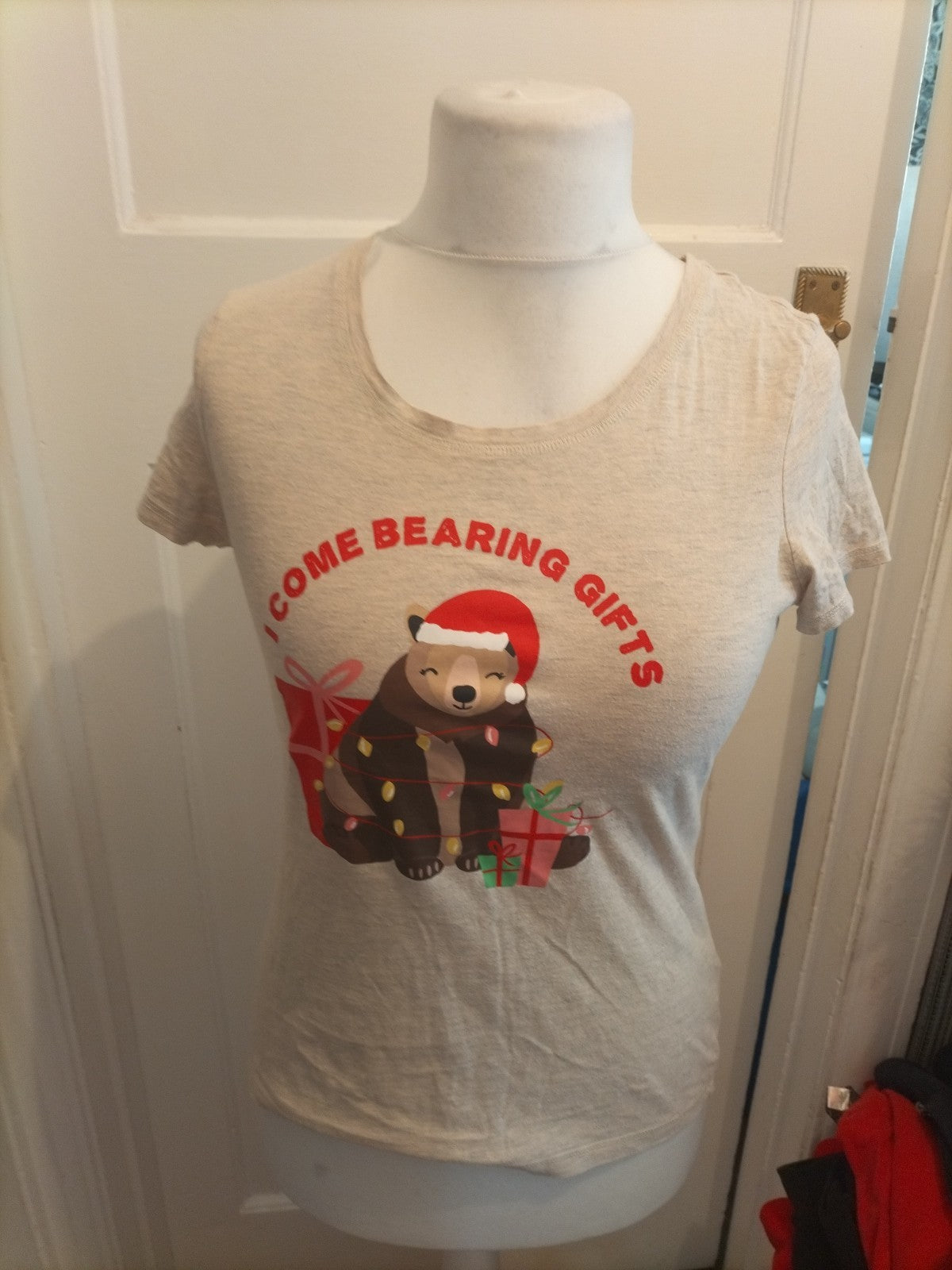 Ladies Tu Size 8 Grey Bear Gifts Short Sleeved Pyjama Top