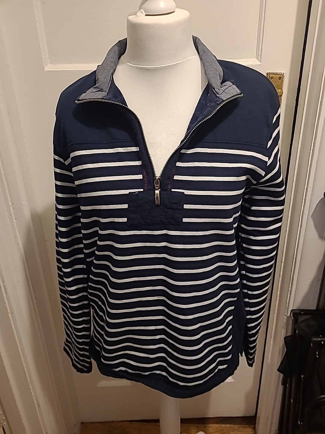 Ladies Captain Corsaire Size Large Striped Collared Jumper(Small Mark On Front)