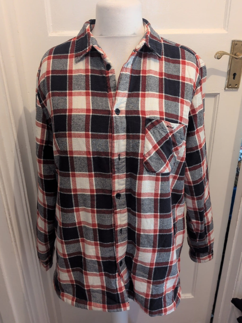 Cotton Traders Large Navy And Red Check Fleece Lined Shirt